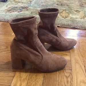 Brown suede sock ankle booties